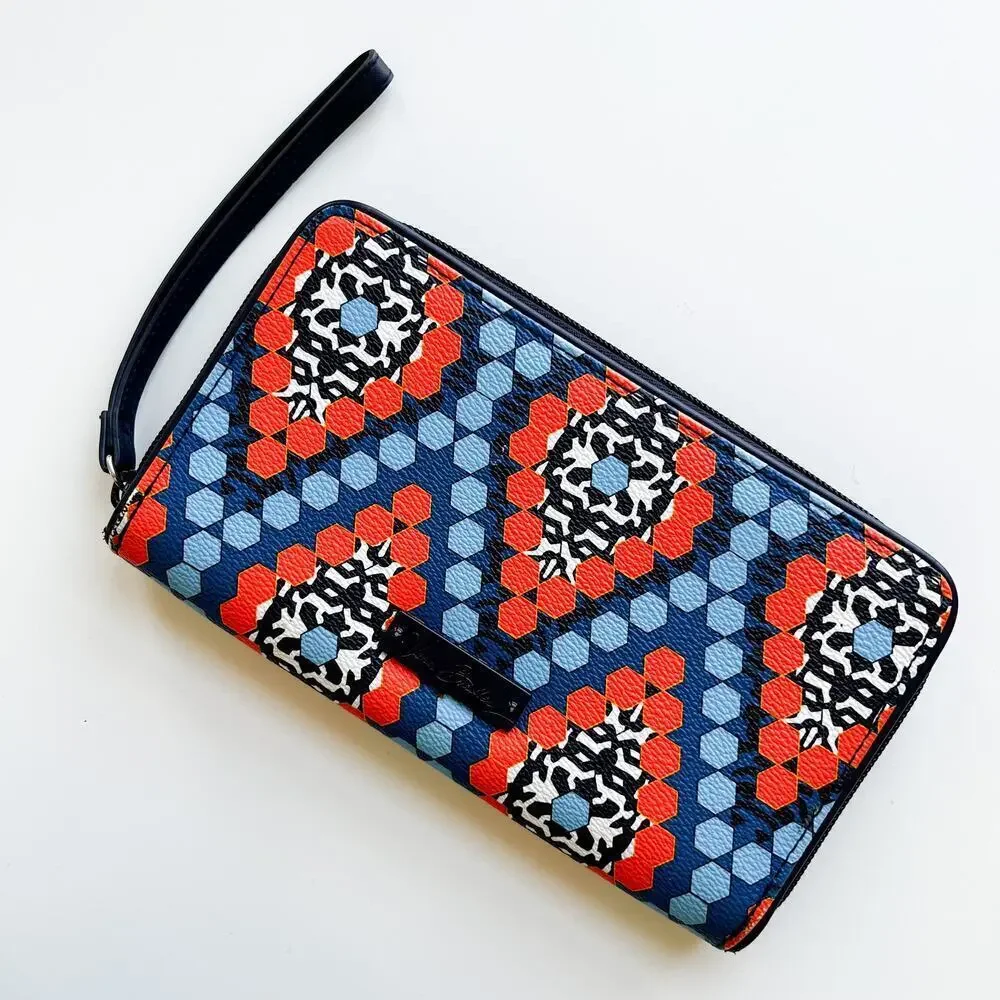 Vera Bradley Marrakesh‎ Beads Slim Wristlet Zip Around Wallet Blue Orange
